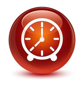 Clock icon glassy brown round button Stock Illustration