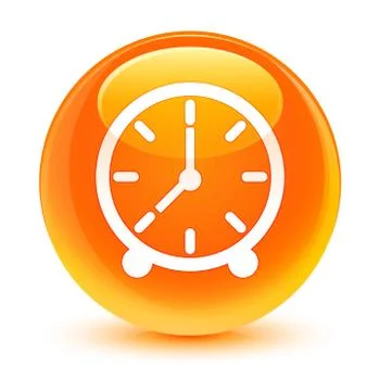 Clock icon glassy orange round button Stock Illustration