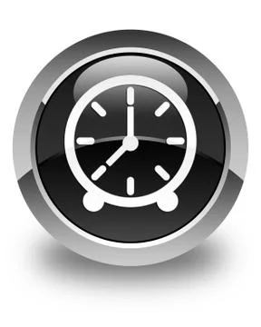 Clock icon glossy black round button Stock Illustration