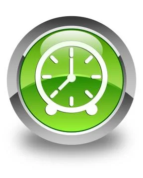 Clock icon glossy green round button Stock Illustration