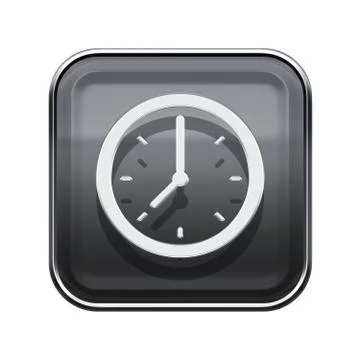 Clock icon glossy grey, isolated on white background Illustrazione stock