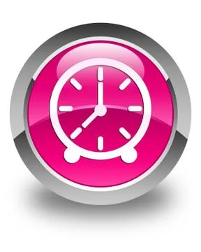 Clock icon glossy pink round button Stock Illustration