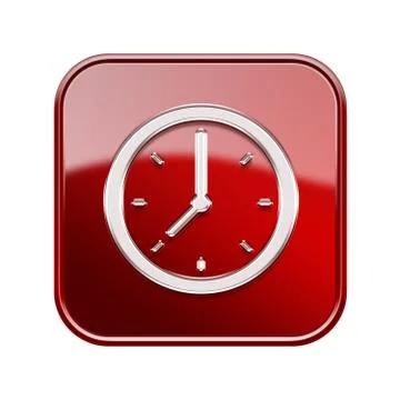 Clock icon glossy red, isolated on white background Stockillustratie