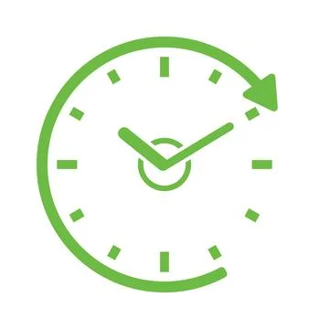 Clock icon, green dial icon isolated on white background. Vector, designer Stock Illustration