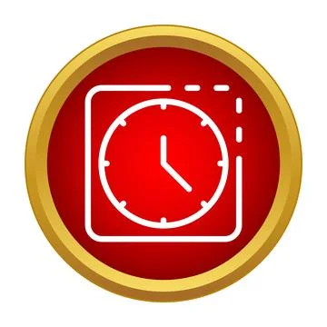 Clock icon inside a red circular button representing time indication Illustrazione stock