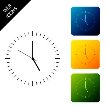 Clock icon isolated. Time icon. Set icons colorful square buttons. Vector Stock Illustration