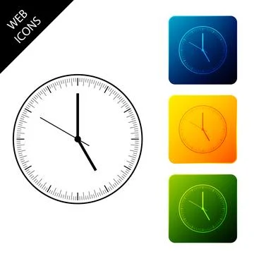 Clock icon isolated. Time icon. Set icons colorful square buttons. Vector Stock Illustration