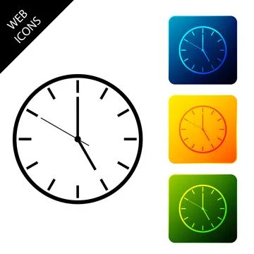 Clock icon isolated on white background. Time symbol. Set icons colorful square Stock Illustration
