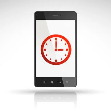 Clock icon on mobile phone Illustrazione stock