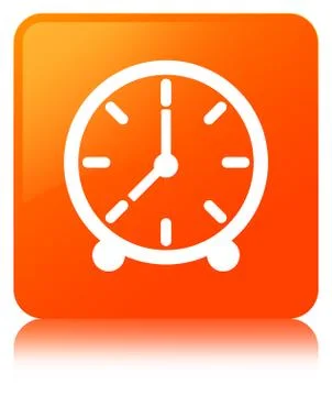 Clock icon orange square button Stock Illustration
