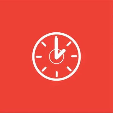 Clock Icon On Red Background. Red Flat Style Vector Illustration. Stock Illustration