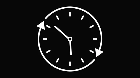 Clock icon with rotating arrows animating on a black background Stock Footage 310225192