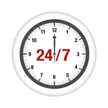 Clock icon round timer 24 hours 7 days Stock Illustration