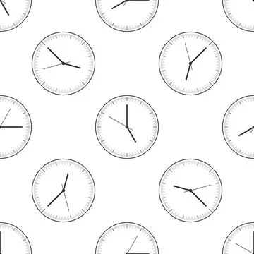 Clock icon seamless pattern on white background. Time icon. Flat design. Vector 스톡 일러스트