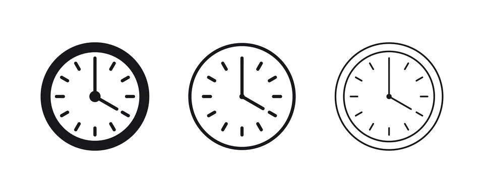 Clock icon set. Analog clock line icon collection. Wall clock icon vector Stock Illustration