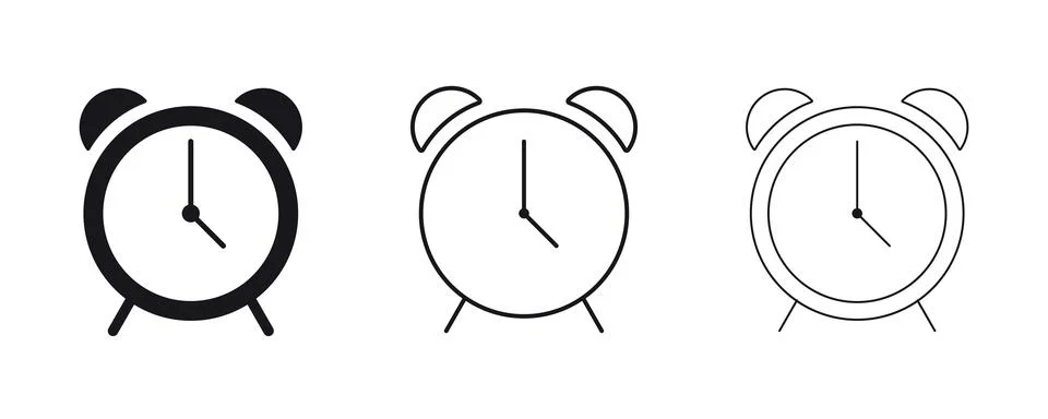 Clock icon set. Analog clock for with foot for desk line icon collection. Stock Illustration