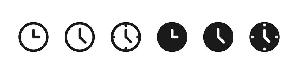 Clock icon set. Analog watch face with hour and minute hands vector illustr.. 스톡 일러스트