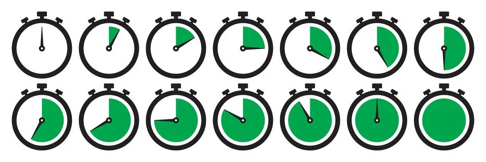 Clock icon set in dark green colour Stock Illustration