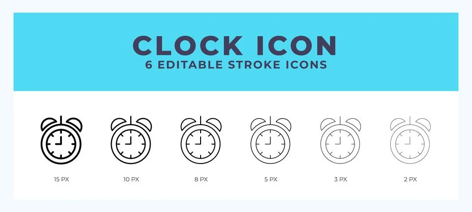 Clock icon set with different stroke. Vector illustration with editable strok 스톡 일러스트