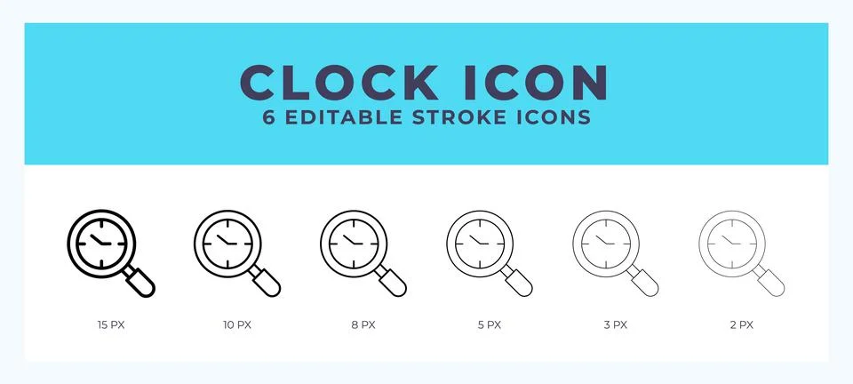 Clock icon set with different stroke. Vector illustration with editable strok Stock Illustration