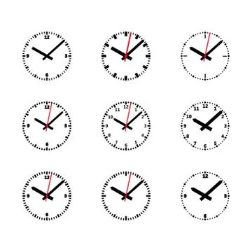 Clock Icon Set - Outline Isolated Vector Illustration. Stock Illustration