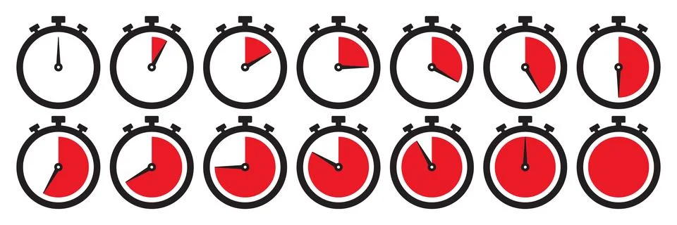 Clock icon set in red colour Stock Illustration