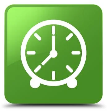 Clock icon soft green square button Stock Illustration