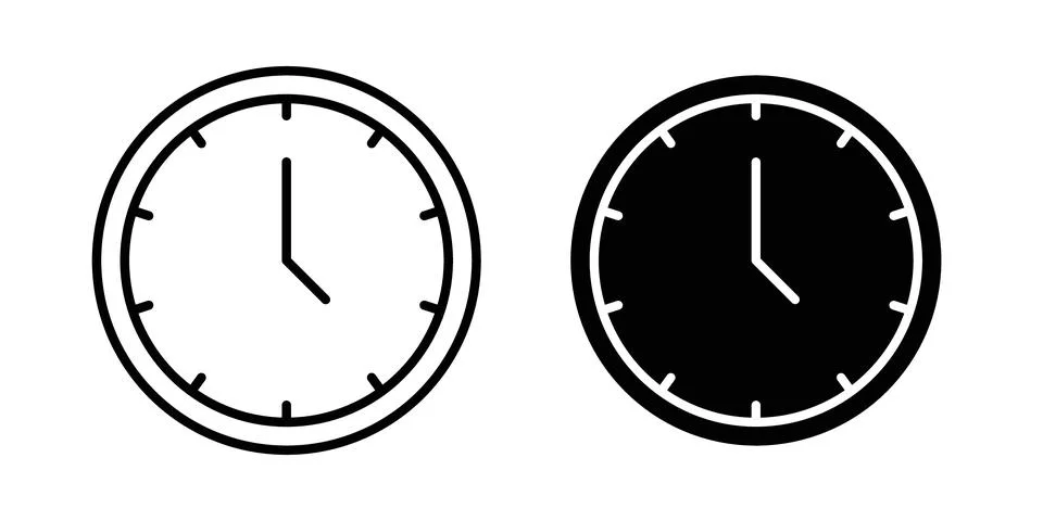 Clock icon solid, line, and editable vector set. Illustrazione stock