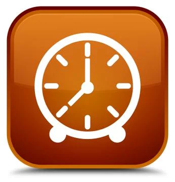 Clock icon special brown square button Stock Illustration