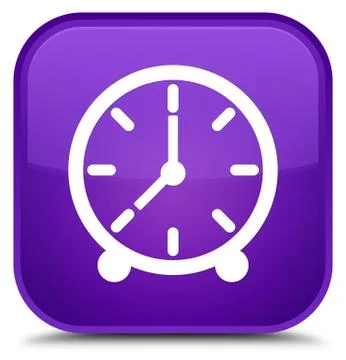 Clock icon special purple square button Illustrazione stock