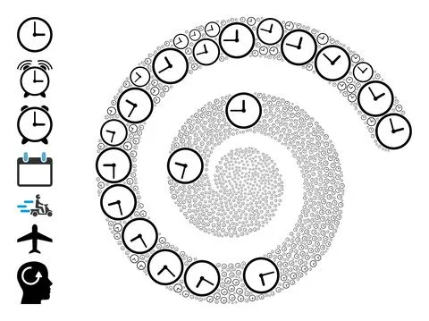 Clock Icon Spiral Rotation Mosaic Stock Illustration