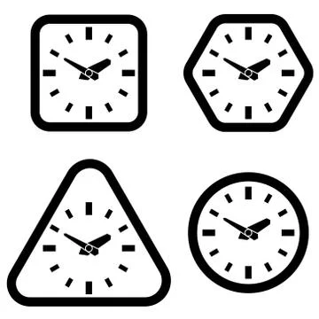 Clock Icon, Square, Hexagon, Triangle and Circle Shapes, Vector Stock Illustration