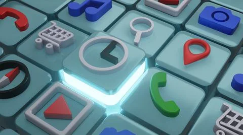 Clock icon on square shape , 3d rendering Stock Photos