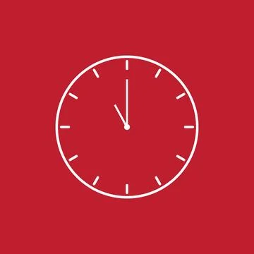 Clock icon. Time symbol. Flat Vector illustration. White on red background Stock Illustration