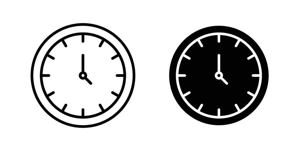 Clock icon vector concepts, line and silhouette style Illustrazione stock