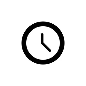 Clock icon , Vector illustration flat design black on white background Stock Illustration