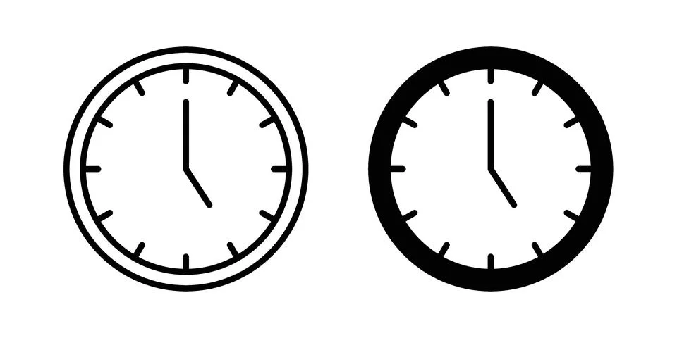 Clock icon vectors. Illustrations in black Illustrazione stock