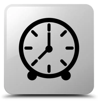 Clock icon white square button Illustrazione stock