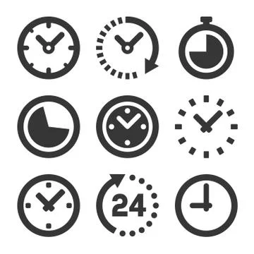 Clock Icons Set on White Background. Vector Stock Illustration