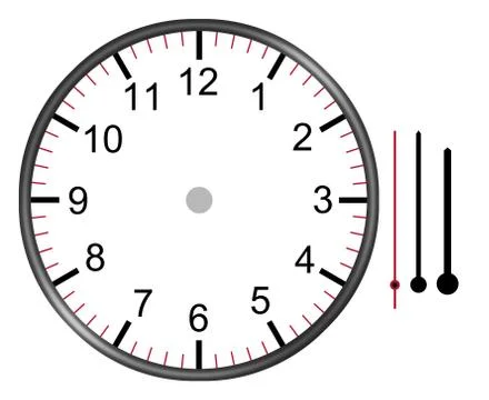 Clock illustration face with numbers hour minute and second hands isolated on Stock Illustration