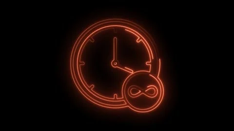 Clock with infinity symbol neon glowing orange time management and business.. Stock Footage 309911359