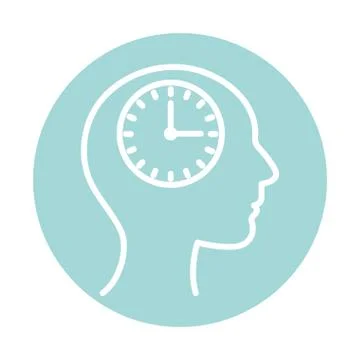 Clock inside human head block style icon vector design Ilustración de archivo