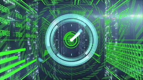 Clock interface fading triggers rotating hands and rings visualizing time data Stock Footage 313149394