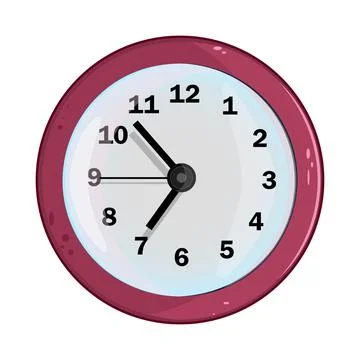 Clock isolated on white background. Red wall office clock. Stock Illustration