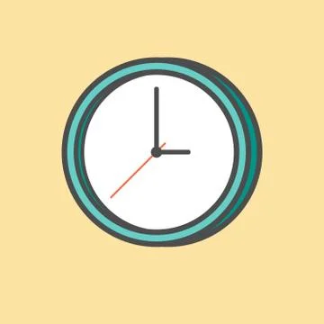 Clock isolated on yellow background Illustrazione stock