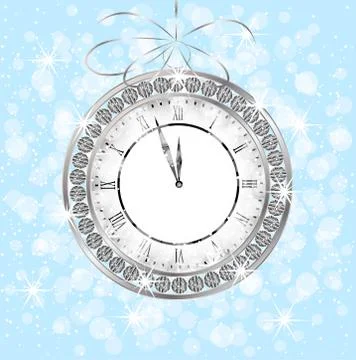 Clock with jewels on a festive background Stock Illustration