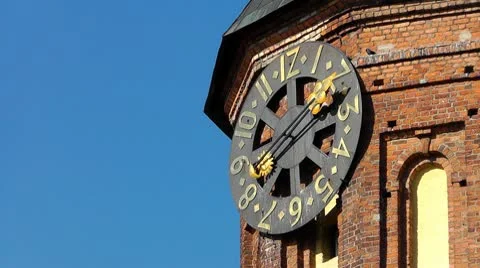 Clock on Kant`s Cathedral. Kaliningrad Stock Footage 10798910