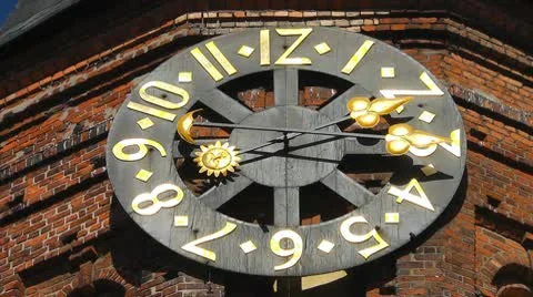 Clock on Kant`s Cathedral. Kaliningrad Stock Footage 10798916