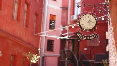 Clock with label Welcome Stock Photos