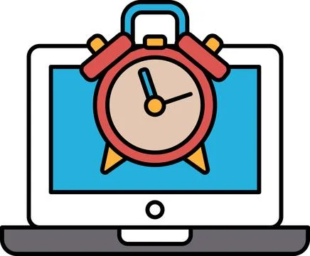 A clock is on a laptop screen with the time of 10:30 Stock Illustration